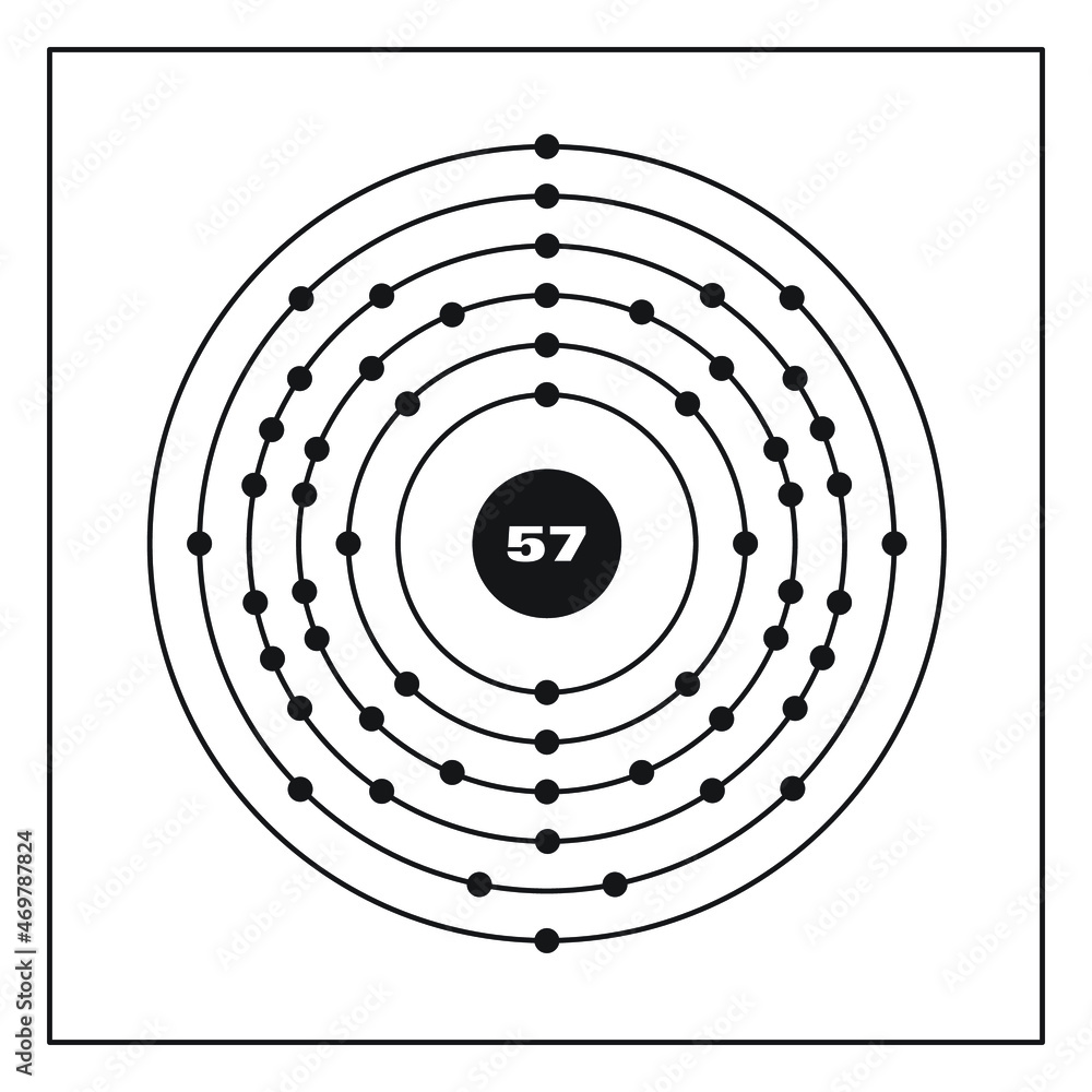 Bohr model representation of the lanthanum atom, number 57 and symbol La.
Conceptual vector illustration of lanthanum atom and electron configuration 2, 8, 18, 18, 9, 2. Bohr model representation of the lanthanum atom, number 57 and symbol La.
Conceptual vector illustration of lanthanum atom and electron configuration 2, 8, 18, 18, 9, 2.