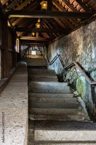 Historic corridors with stairs in the Kufstein Fortress  Tirol  Austria