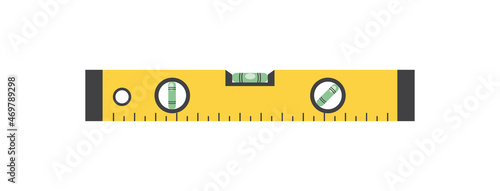 Construction tool icon. Colorful sticker with level. Attribute for leveling walls or floors during repairs. Design element for social networks and online stores. Cartoon flat vector illustration