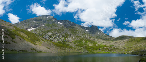 Panorama of mountain lake and sky