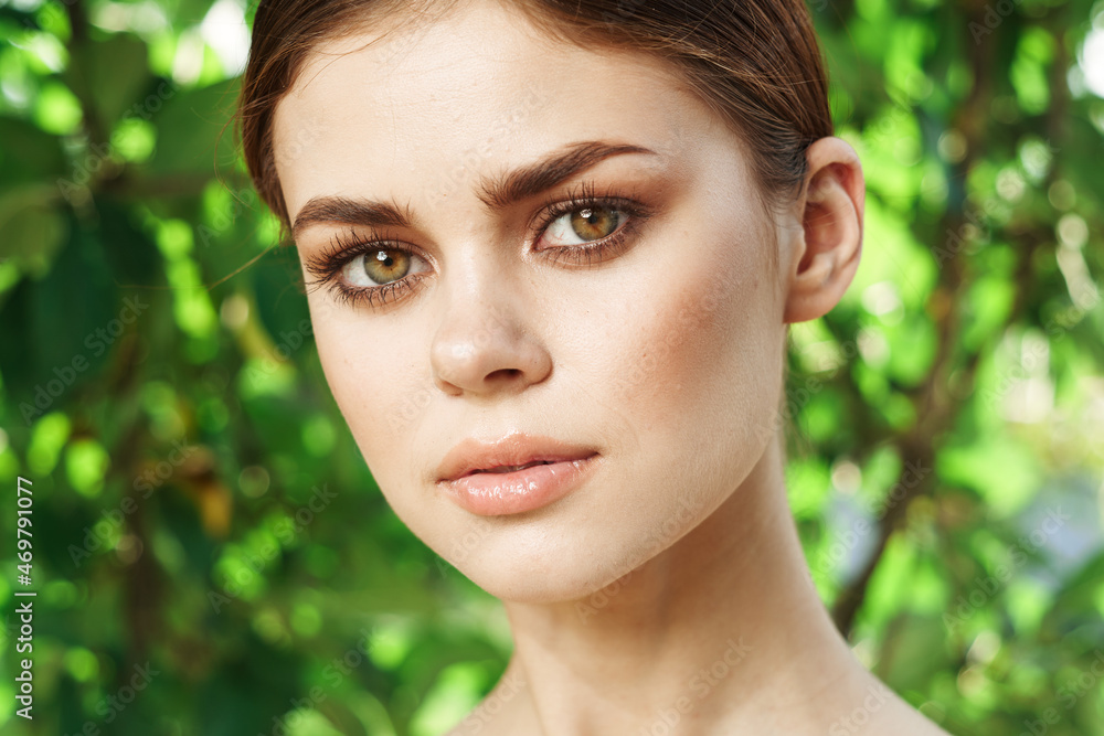 smiling woman Cosmetology nature green leaves glamor Lifestyle smiling woman Cosmetology nature green leaves glamor Lifestyle