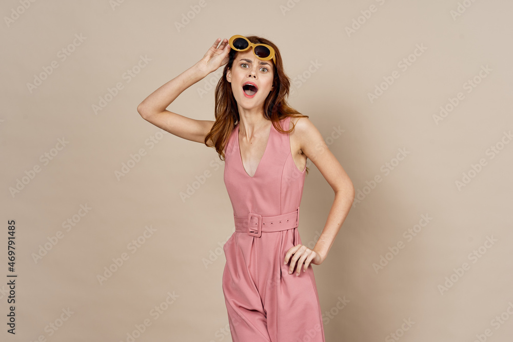 pretty woman in pink dress decoration posing model pretty woman in pink dress decoration posing model