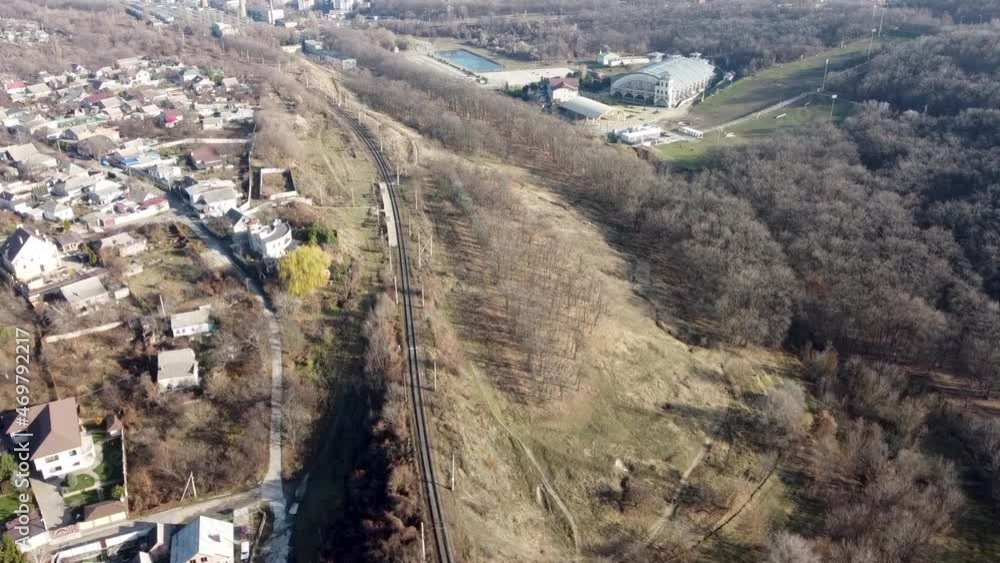 Railway line within the city. Bird's-eye view. Railway line within the city. Bird's-eye view.
