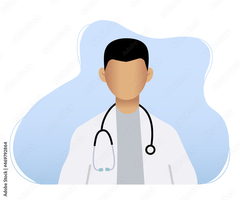 Fototapeta premium Black Doctor Medic Male In White Medical Coat With Stethoscope Character Vector