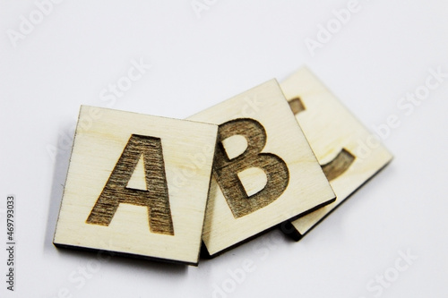 Wood alphabet letters. School beginnings. Close up photo. ABC  photo