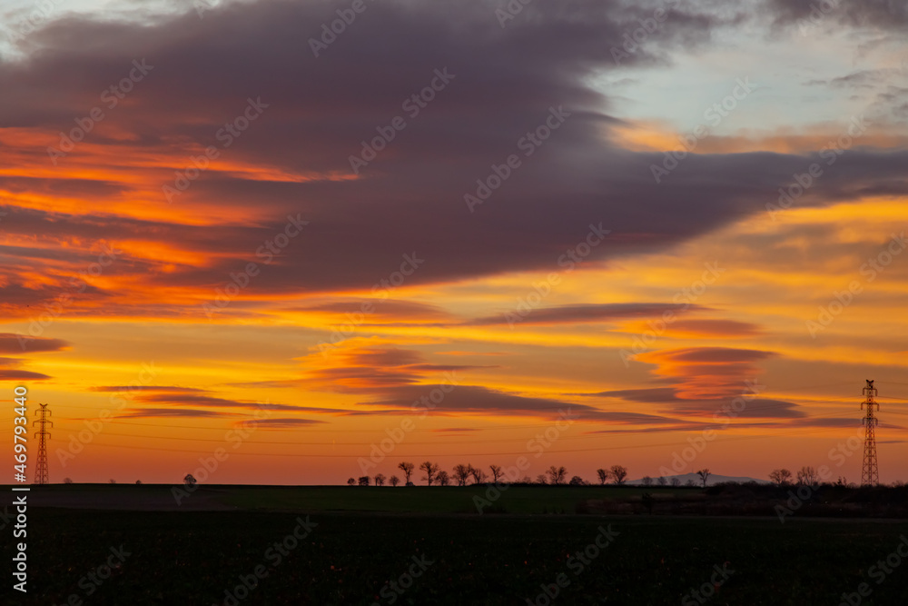 Fototapeta premium dawn over a field in autumn, Lower Silesia, Poland