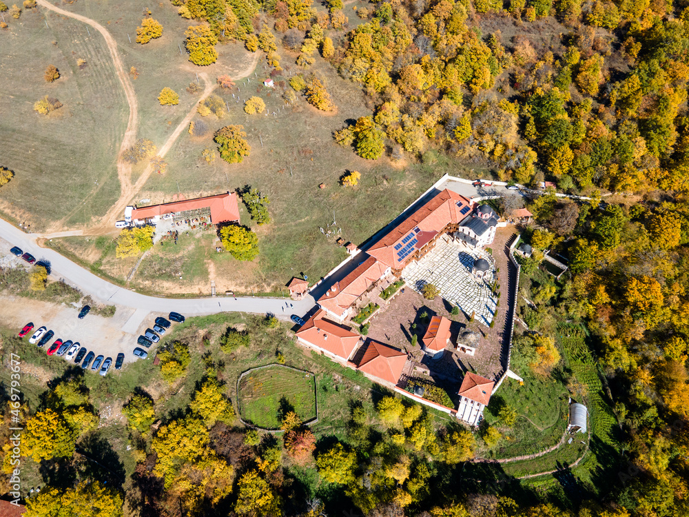 Aerial view of Medieval Tsarnogorski (Gigintsi) monastery, Bulgaria