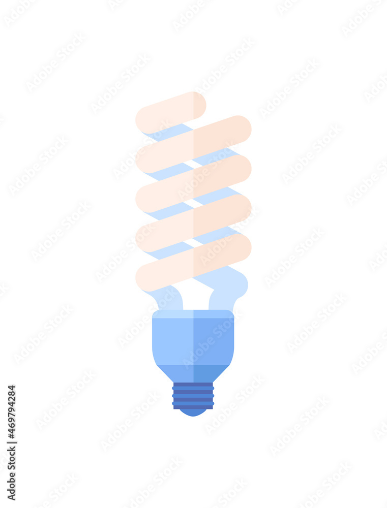 Ecological balance icon. Colorful sticker with spiral energy saving light bulb. Minimalistic Element for lighting. Reduction of electricity consumption. Cartoon contemporary flat vector illustration Ecological balance icon. Colorful sticker with spiral energy saving light bulb. Minimalistic Element for lighting. Reduction of electricity consumption. Cartoon contemporary flat vector illustration