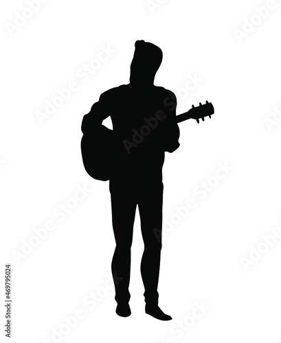 Man playing acoustic guitar silhouette vector illustration
