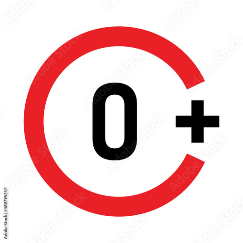 0 plus sign. Zero. Age restrictions, censorship and parental control. Icon for content, movies, food, juice and toys.