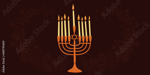 Hanukkah banner with menorah. Jewish holiday  banner. Vector illustration
