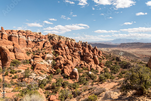 Scenic landscape with fissured rocks in the Arches National Park