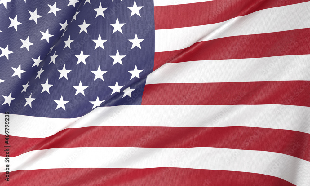 Fototapeta premium American Flag printed on textured cloth with featured fabric creases. 3D rendered Illustration