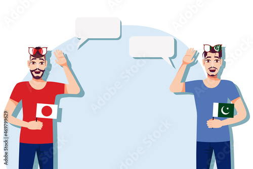 Vector illustration of people speaking the languages of Japan and Pakistan. Illustration of translation, transcription and dialogue between Japan and Pakistan.