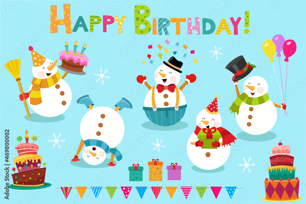 Obraz premium Collection Of Cute Birthday Snowmen
