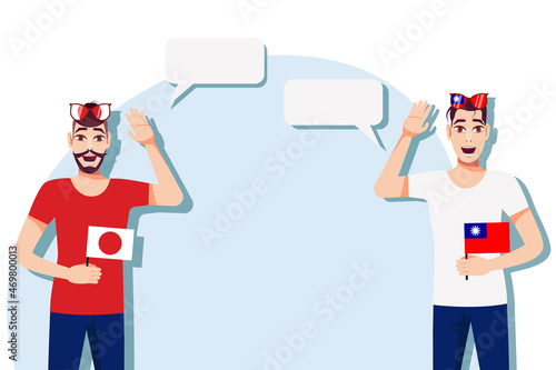 Men with Japanese and Taiwan flags. Background for text. Communication between native speakers of Japan and Taiwan. Vector illustration.