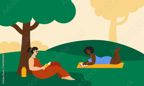 Illustration of two women reading at the park