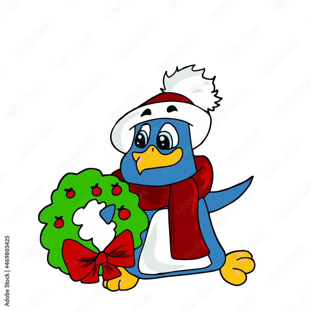 Naklejka premium Vector children's design for postcard banners.Cute funny penguin