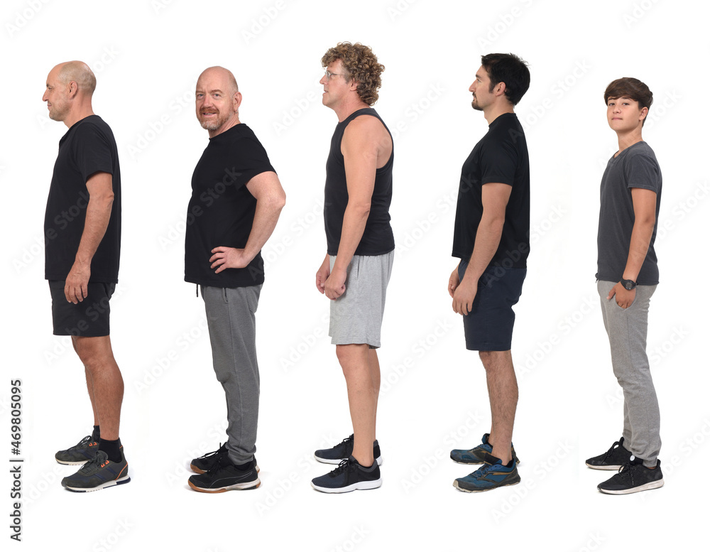 side view of a group of men sportswear isolated on white side view of a group of men sportswear isolated on white