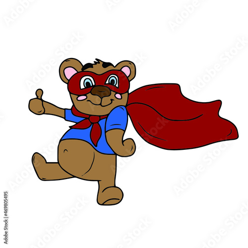 Vector children's design for postcard banners. Funny superhero teddy bear