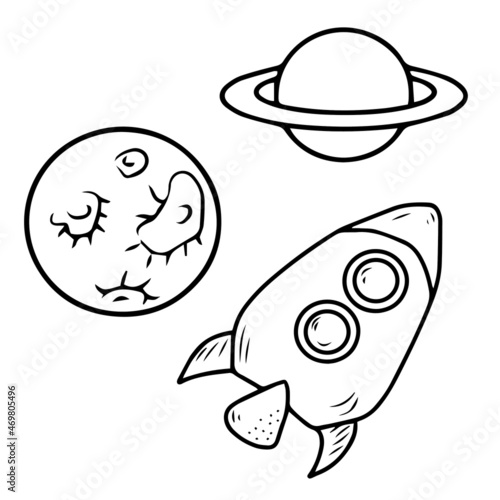 Vector children's design for postcard banners.rocket and planets set