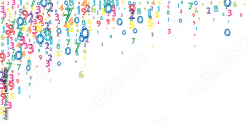 Falling colorful orderly numbers. Math study concept with flying digits. Wonderful back to school mathematics banner on white background. Falling numbers vector illustration.