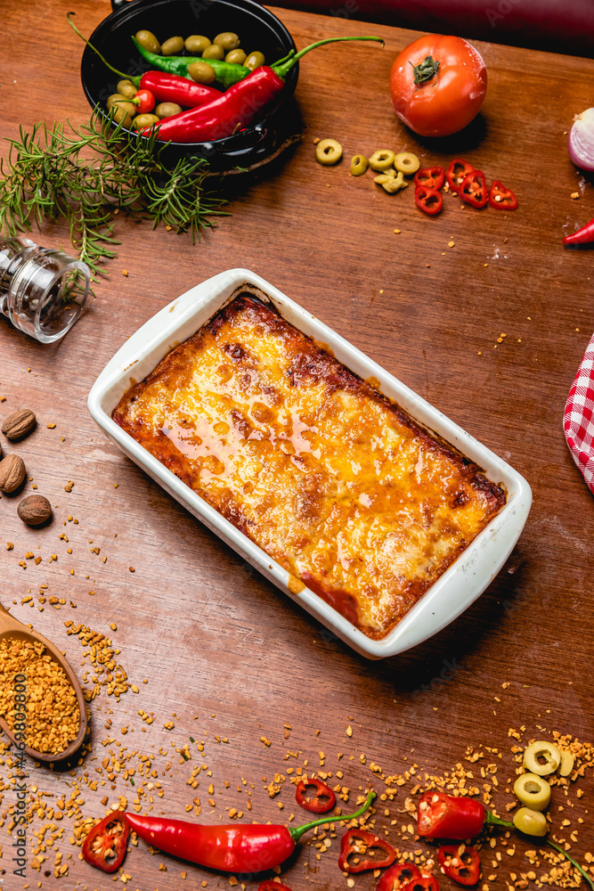 Delicious Pizza Classic Homemade Tomato Sauce Sausage Cheese Onion Meat Pasta Shrimp Restaurant Menu Gourmet on a wooden table Delicious Pizza Classic Homemade Tomato Sauce Sausage Cheese Onion Meat Pasta Shrimp Restaurant Menu Gourmet on a wooden table