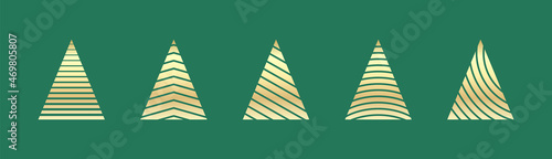 Geometric Christmas Tree Illustrations. Set of Decorative Christmas Tree Vectors. Golden Christmas Tree Design Elements photo