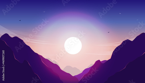 Wallpaper Mural Mountain landscape vector - Illustration of tall mountains with sun and clear sky Torontodigital.ca