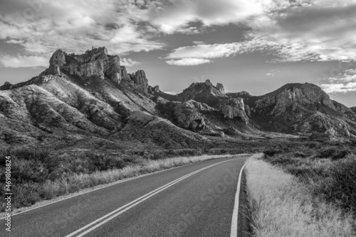 Famous panoramic view of the Chisos mountains in Big Bend NP photo