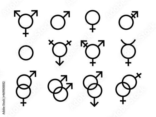 A set of gender symbols. Icons of different sexual orientation. Male, female, Transgender, gay, asexual, lesbian, Bisexual, bigender, travesty. The concept of equality and tolerance. vector graphics.