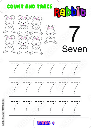 count trace and color rabbit. cute rabbit