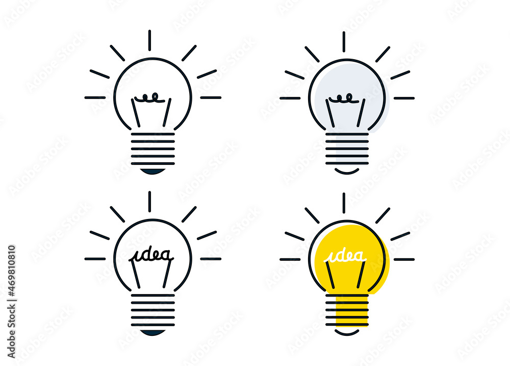 icône ou pictogramme d'une ampoule qui s'allume. Symbole d'une idée ou