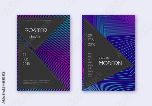 Black cover design template set. Neon abstract lin