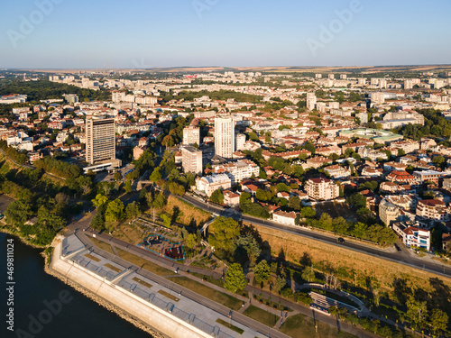 Aerial view of Danube River and City of Ruse, Bulgaria