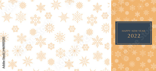 Simple Christmas background, geometric minimalist pattern with golden snowflakes. Retro Xmas concept design