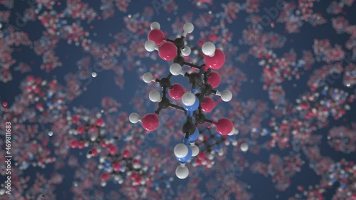 Molecule of tetrodotoxin, isolated molecular model. Looping 3D animation or motion background