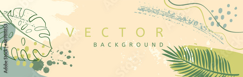 Social media banner template for advertising with tropical leales