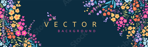 Social media banner template for advertising with small colorful flowers