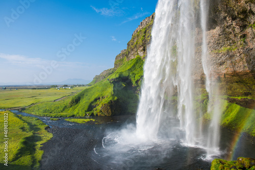 The beautiful waterfall of Seljalandsfoss in south Iceland on a summer day