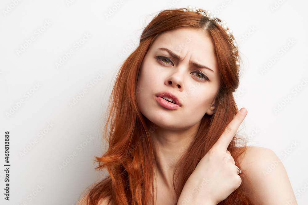 Fototapeta premium charming woman beautiful hairstyle smile close-up luxury