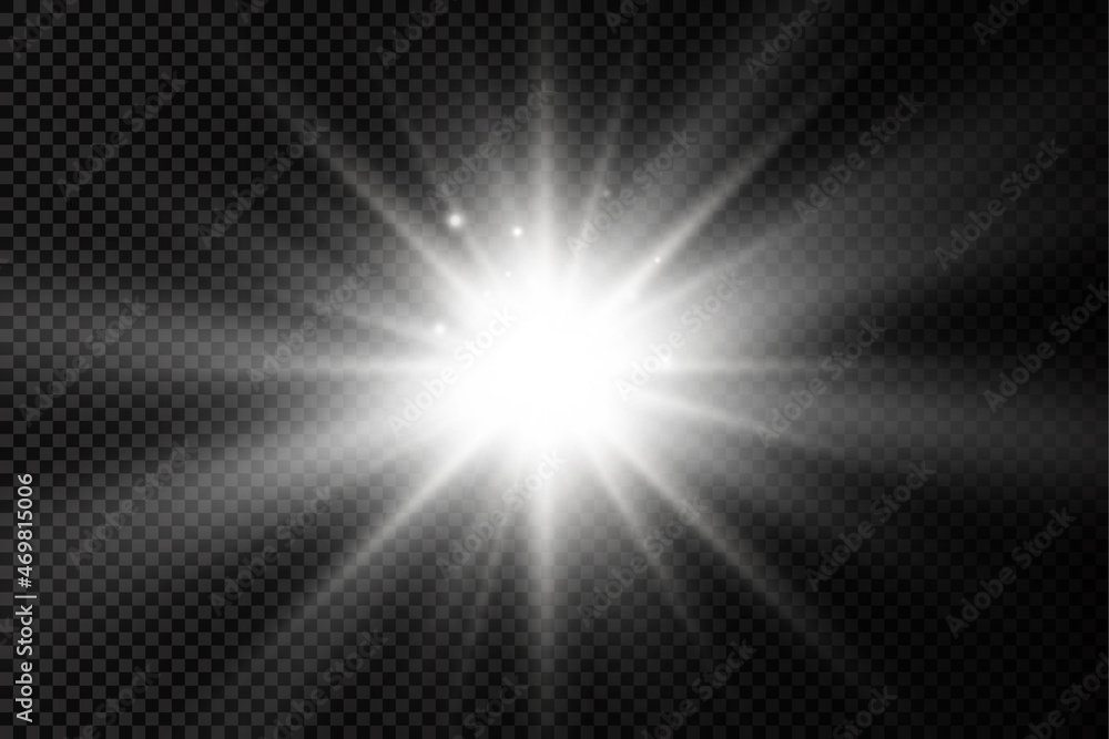 White glowing light star, burst sun rays. White glowing light star, burst sun rays.