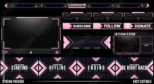 Fotografia Streaming screen panel overlay game template Pink theme
