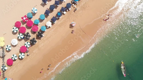 Beautiful view of the beach, aerial view of the beach, acapulco beach seen from above. Travel and vacation concept. Colorful sunset on the beach. Aerial video