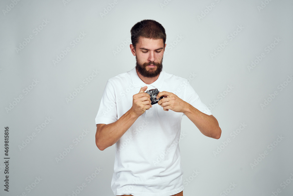man in shirt photographer Professional with a camera hobby man in shirt photographer Professional with a camera hobby