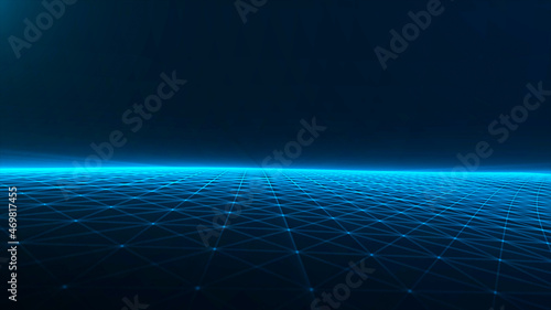 Abstract network technology concept. 3d illustration background . Abstract digital landscape with particles dots