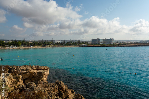Crystal clear blue water of Mediterranean sea on Nissi beach in Ayia Napa  Cyprus