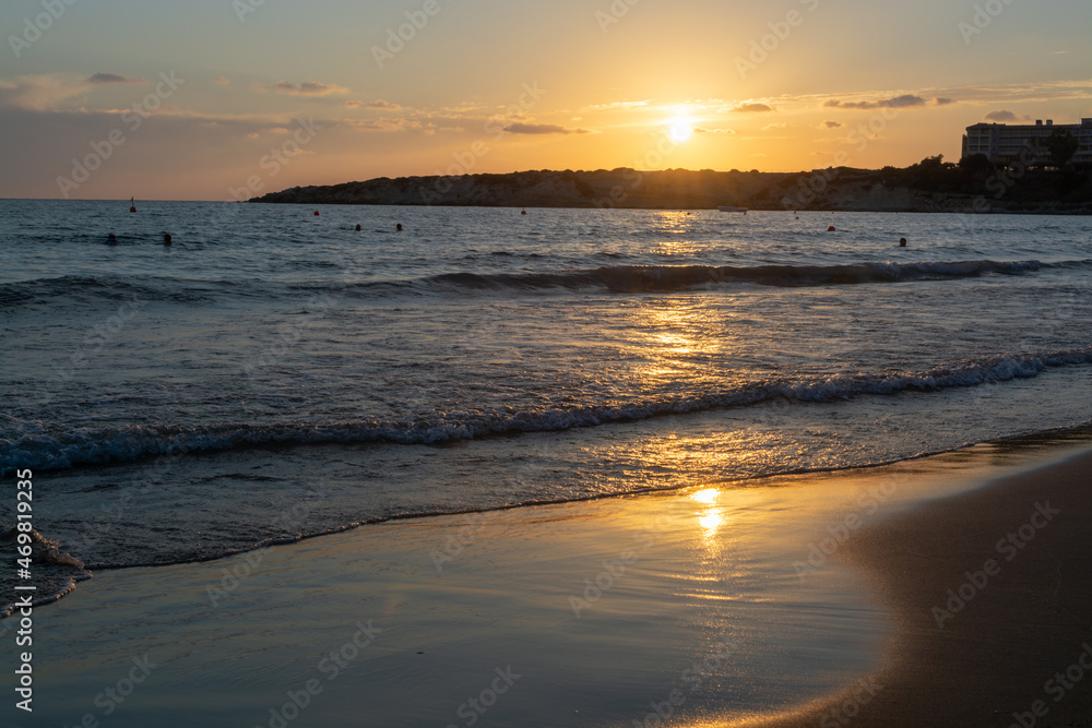 Sunset on Coral bay, Mediterranean sea near Paphos, Cyprus