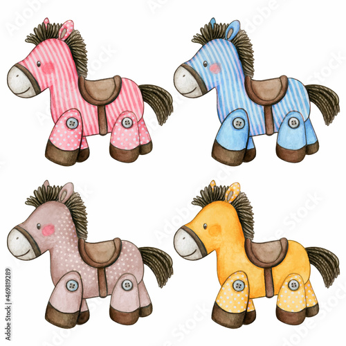 Watercolor colorful stuffed horses baby toy