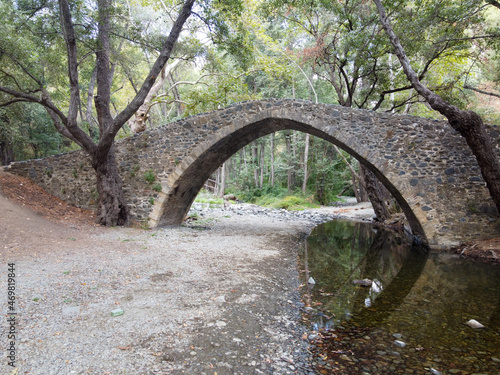 Medieval venetian stone arch bridge located in Troodos mountains, Cyprus